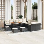 Ensemble de canapés de jardin vidaXL 14 pièces avec coussins noir poly rotin acacia
