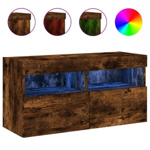 vidaXL Meuble TV mural avec lumières LED chêne fumé 80x30x40 cm