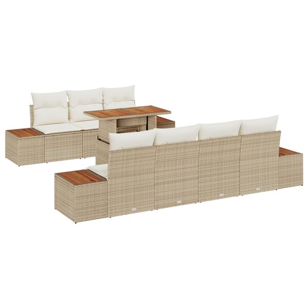 Canapé de Jardin de 8 pièces avec Coussins Beige en Rotin