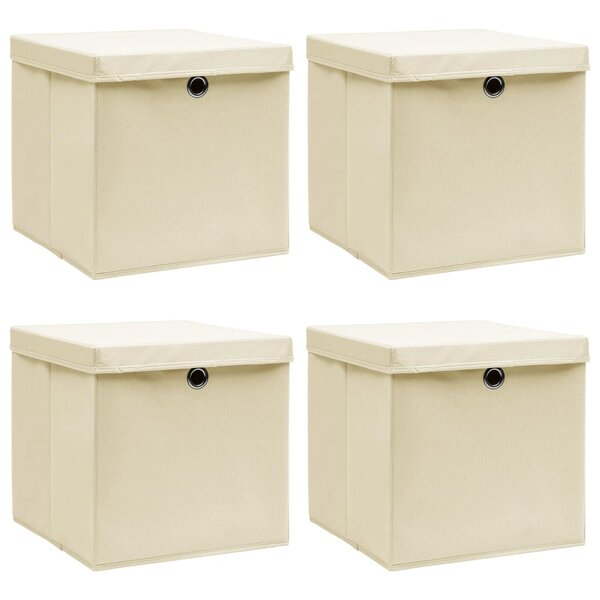 vidaXL Boîtes de rangement à couvercles 4 Pièces Crème 32x32x32 cm Tissu