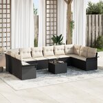 Ensemble de canapé de jardin de 10 pièces avec coussins en poly rattan brun