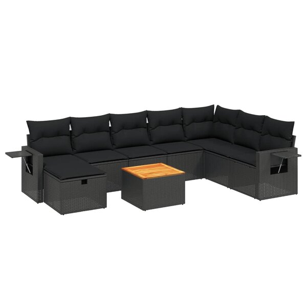vidaXL Salon de jardin 9 Pièces avec coussins noir résine tressée