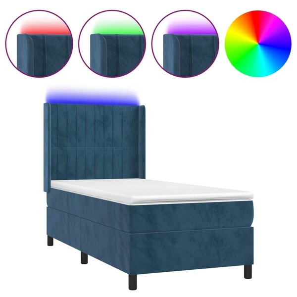 vidaXL Sommier à lattes de lit matelas et LED Bleu foncé 100x200 cm