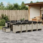 vidaXL Ensemble à manger de jardin et coussins 15 Pièces gris clair rotin