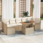 vidaXL Ensemble de Canapé de Jardin 8 Pièces avec Coussins Beige Poly Rotin Acacia