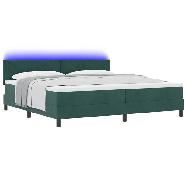 Lit box spring vidaXL avec matelas et LED vert foncé 200x200 cm en velours