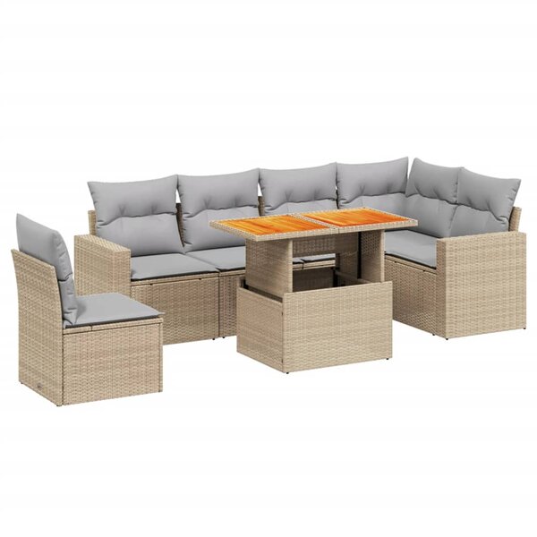 vidaXL Salon de jardin avec coussins 7 Pièces beige résine tressée