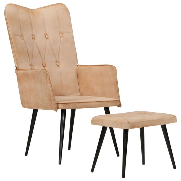 vidaXL Chaise à oreilles avec repose-pied Crème Toile