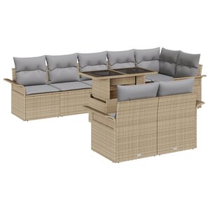vidaXL Ensemble de Canapés de Jardin 9 pièces avec Coussins Beige Poly Rattan