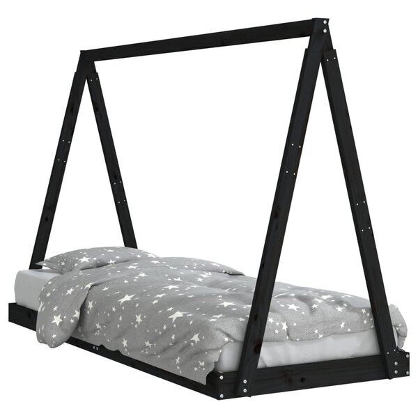 vidaXL Cadre de lit pour enfants noir 80x200 cm bois de pin massif