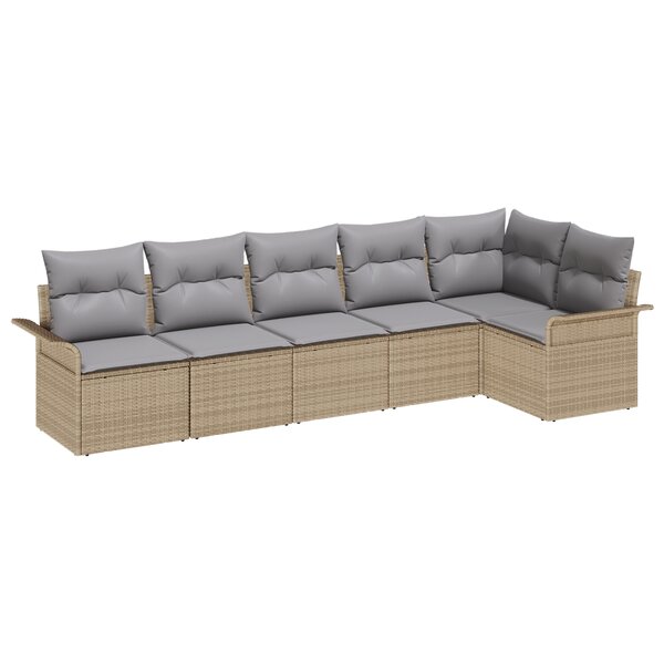 vidaXL Set de Canapé de Jardin 6 Pièces avec Coussins Beige Poly Rotin