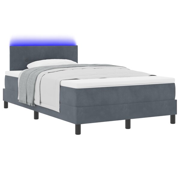 Lit box spring vidaXL avec matelas et LED gris foncé 120x200 cm en velours