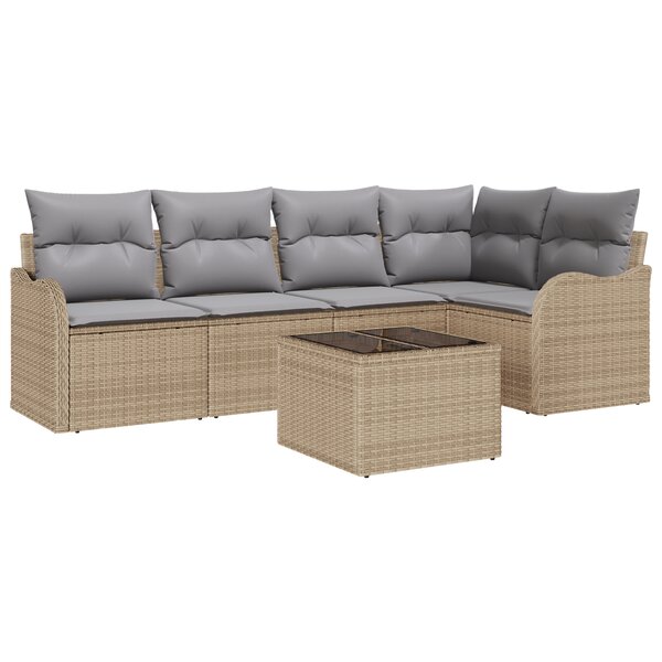 Ensemble de canapé de jardin de 6 pièces avec coussins en rotin synthétique noir
