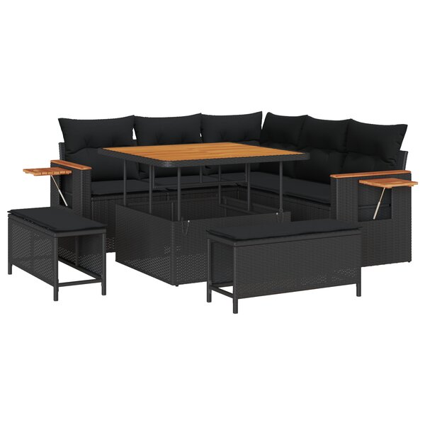 Canapé de jardin 8 pièces vidaXL avec coussins Noir Polyrotin Acacia