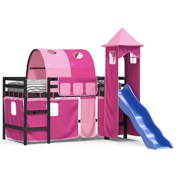 vidaXL Lit mezzanine enfants avec tour rose 80x200cm bois pin massif
