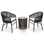 vidaXL Ensemble de bistro 3 Pièces avec coussins Rotin PE Marron