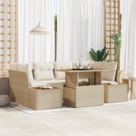 Ensemble de 6 Pièces de Canapé de Jardin avec Coussins Beige en Rattan Poly