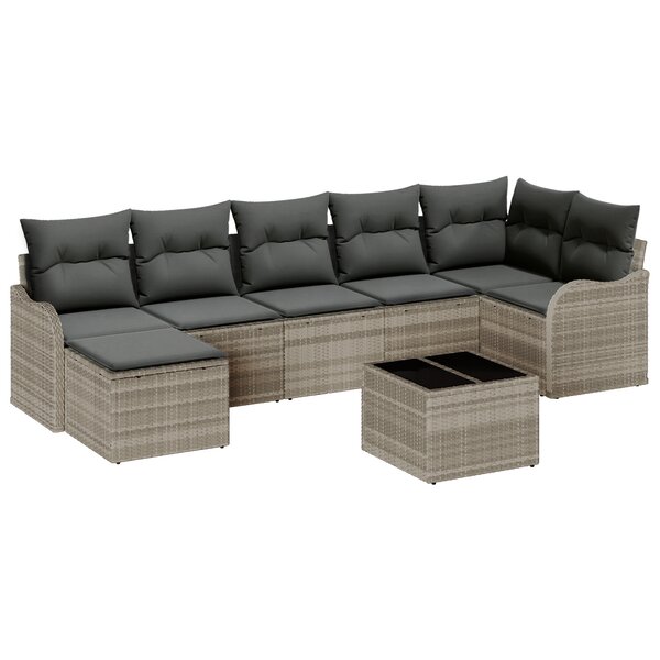 Ensemble de canapé de jardin vidaXL 8 pièces avec coussins gris poly rotin