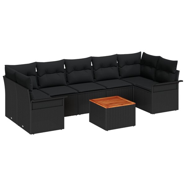 vidaXL Ensemble de canapés de jardin 8 pièces avec coussins en poly rotin noir et acacia