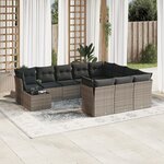 vidaXL Salon de jardin 11 Pièces avec coussins gris résine tressée