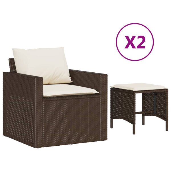 vidaXL Salon de jardin 4 Pièces avec coussins marron résine tressée