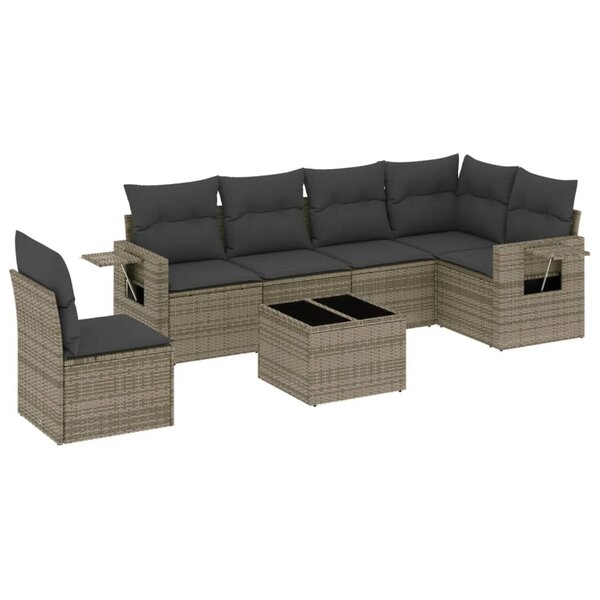 vidaXL Salon de jardin avec coussins 7 Pièces gris résine tressée