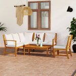 vidaXL Salon de jardin 5 Pièces avec coussin Crème Bois d'acacia solide