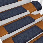 vidaXL Tapis d'escalier 15 Pièces Tissu aiguilleté 65x21x4 cm Bleu