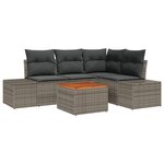 vidaXL Ensemble de 5 Pièces de Canapé de Jardin avec Coussins Gris Poly Rattan Acacia