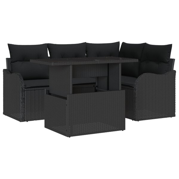 Ensemble de Canapé Jardin 5 Pièces avec Coussins Rattan Polyéthylène Noir
