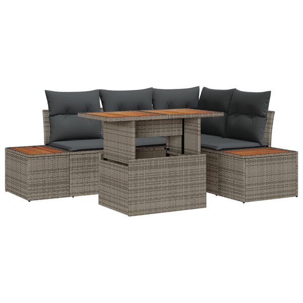 Ensemble de Canapé de Jardin vidaXL de 5 Pièces avec Coussins en Rotin Polygris