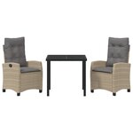 vidaXL Ensemble de Salle à Manger de Jardin de 3 Pièces avec Coussins Beige Poly Rattan