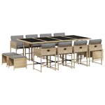 vidaXL Ensemble à manger de jardin coussins 13 Pièces mélange beige rotin