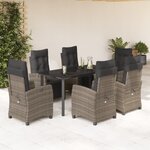 vidaXL Ensemble à manger de jardin et coussins 7 Pièces gris rotin