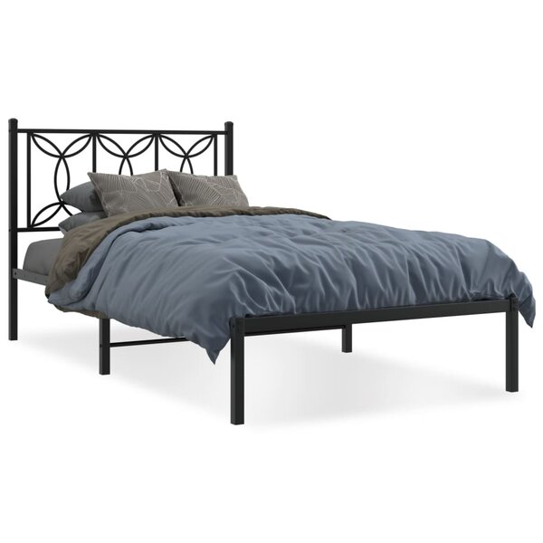 vidaXL Cadre de lit métal avec tête de lit noir 107x203 cm