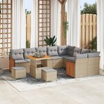Ensemble de Canapé de Jardin de 12 Pièces avec Coussins Beige Rattan Poly Acacia