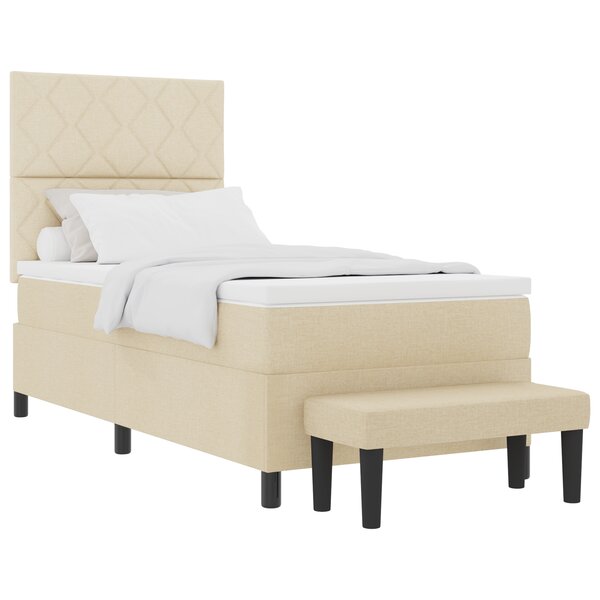 vidaXL Lit à ressorts avec matelas et banc crème 100x200 cm Tissu