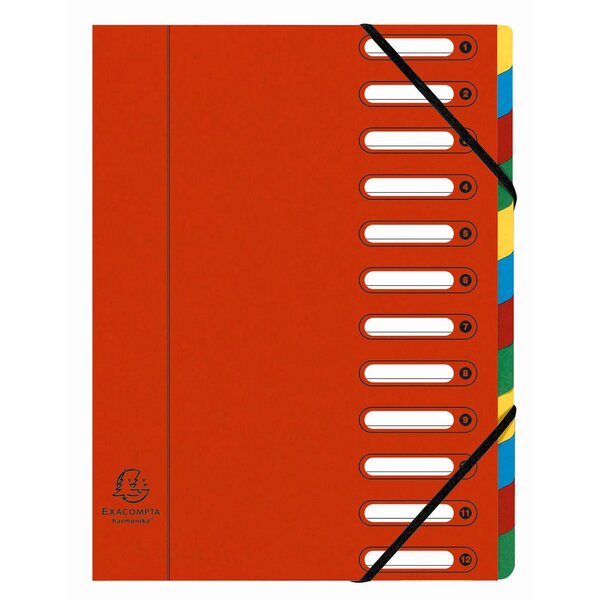 Trieur Harmonika® À Fenêtres Avec Élastiques Véritable Carte Lustrée 12 Compartiments - Rouge - X 6 - Exacompta