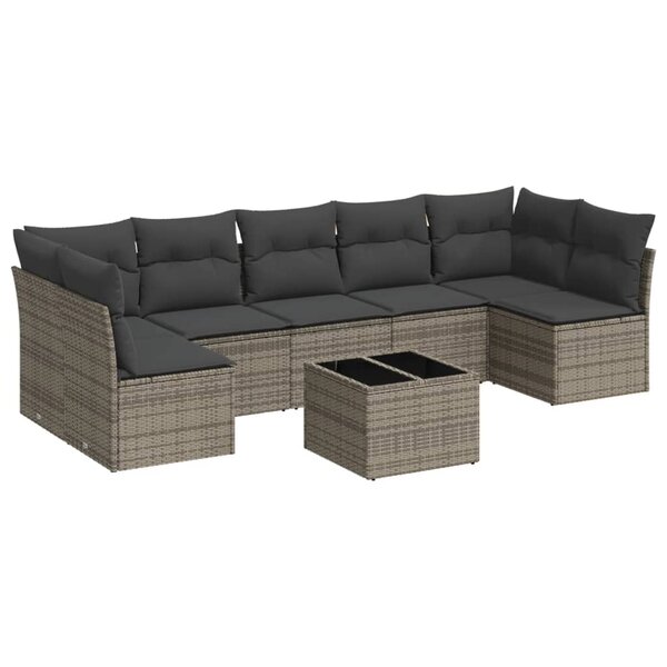 vidaXL Salon de jardin 8 Pièces avec coussins gris résine tressée