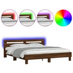 vidaXL Cadre de lit avec LED sans matelas chêne marron 200x200 cm