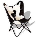 Vidaxl chaise papillon noir et blanc cuir véritable de vache