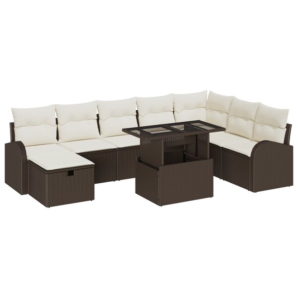 Ensemble de Canapés de Jardin 9 Pièces avec Coussins en Rattan Marron