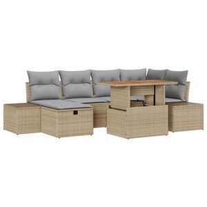 vidaXL Ensemble de Canapés de Jardin de 7 Pièces avec Coussins Beige Poly Rattan