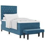 vidaXL Lit à Ressorts avec Matelas & Banc Bleu Foncé 100x200 cm Velours
