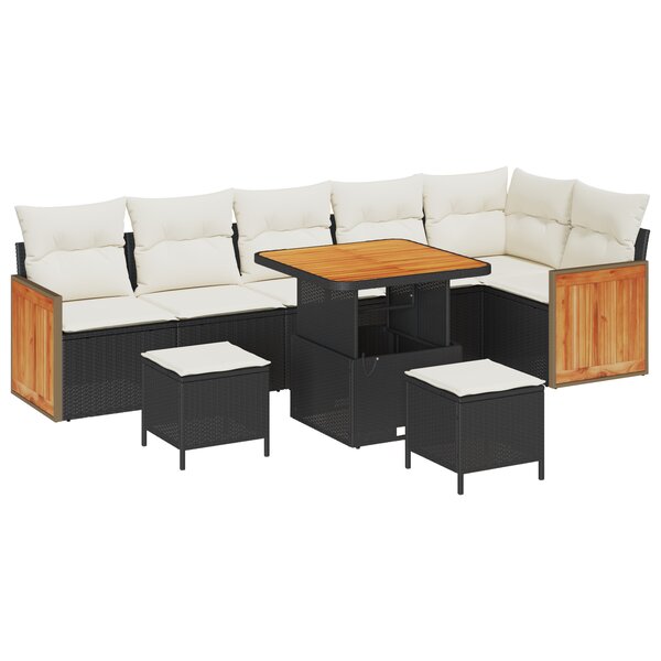 Ensemble de Canapé de Jardin vieXL 9 Pièces avec Coussins Noir Rattan Poly Acacia