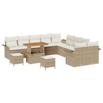 Canapé jardin vidaXL 13 pièces avec coussins beige poly rotin acacia