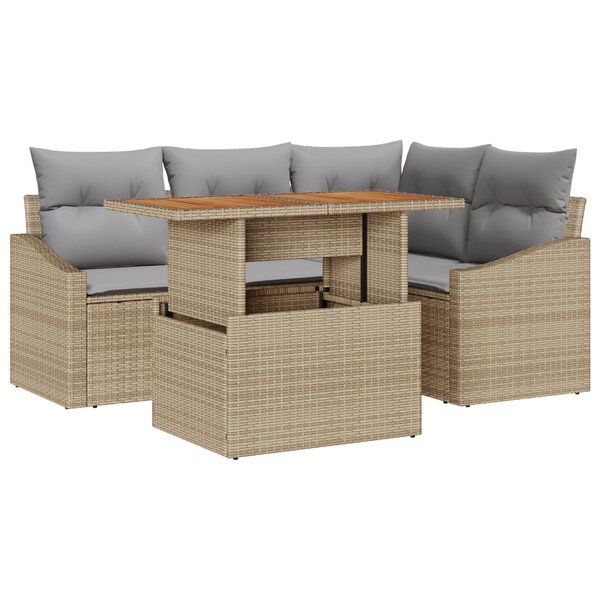vidaXL Ensemble de canapés de jardin 5 pièces avec coussins Beige Poly Rotin