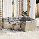 Ensemble de canapé de jardin 9 pièces avec coussins Beige Poly Rattan