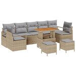 Ensemble de Canapé de Jardin vidaXL 10 Pièces avec Coussins Beige Poly Rattan Acacia