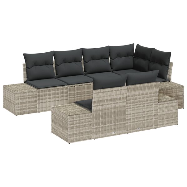 vidaXL Ensemble de Canapés de Jardin de 7 pièces avec Coussins Gris clair Poly Rotin